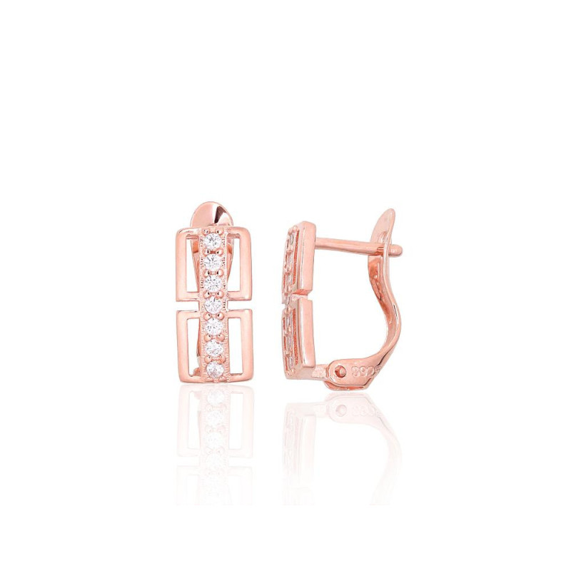 'Inglise' sulguriga hõbekõrverõngad 2204121(PAu-R)_CZ, Hõbe 925°, punane kuld (kate), Tsirkonid