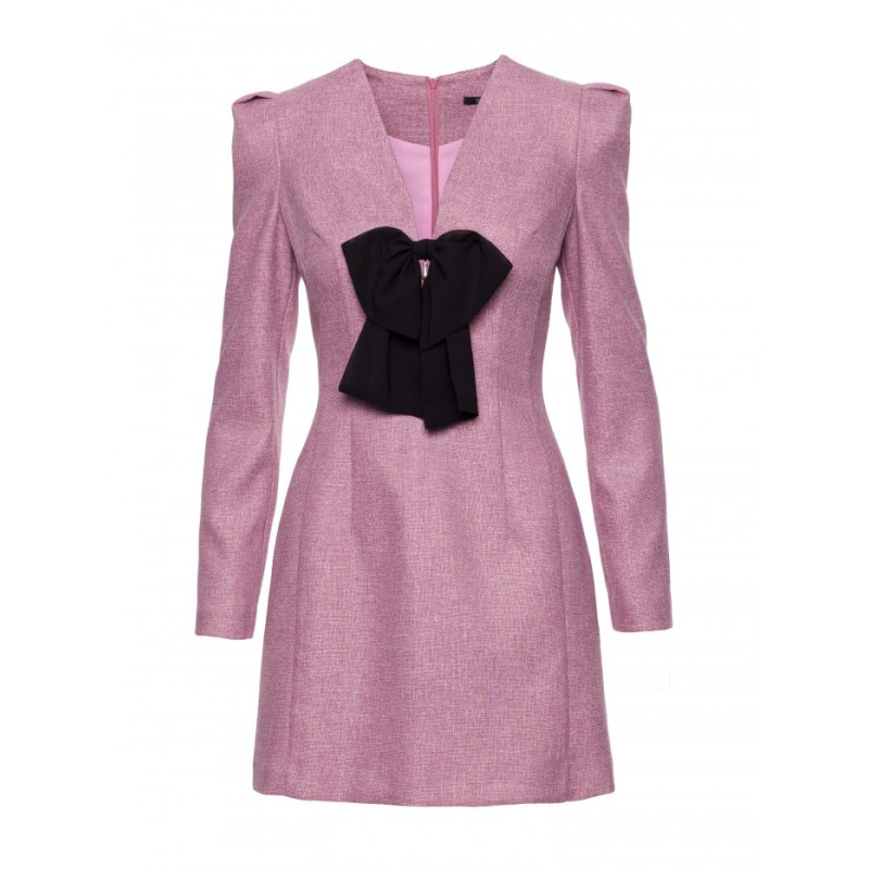 M869 Sukienka tweedowa z kokardą szyfonową - marsala