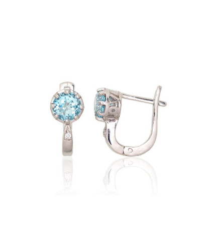 Hõbedast kõrvarõngad 2204020(PRh-Gr)_CZ+TZLB, Hõbe 925°, roodium (kate), Tsirkonid , Taevakarva sinine topaas