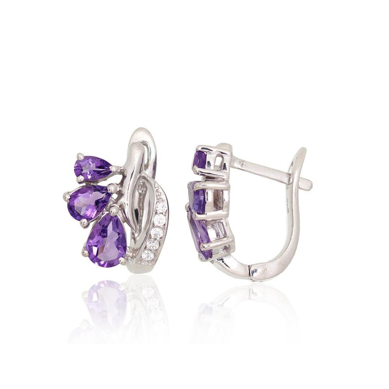 Hõbedast kõrvarõngad 2204065(PRh-Gr)_CZ+AM, Hõbe 925°, roodium (kate), Tsirkonid , Ametüst