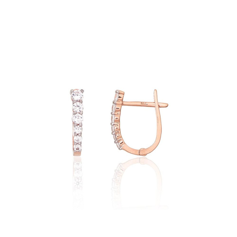 'Inglise' sulguriga kullast kõrvarõngad 1201704(Au-R+PRh-W)_CZ, Punane Kuld 585°, roodium (kate) , Tsirkonid