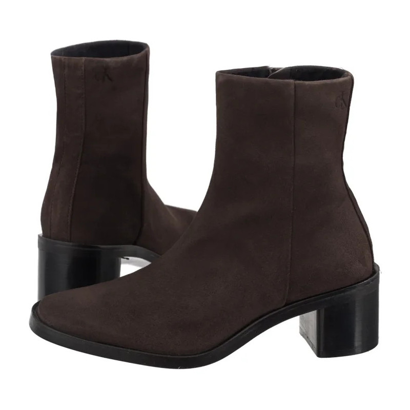Calvin Klein Block Heel Zip Boot Sue Chocolate Brown HW0HW02592 GBW (CK702-a) kingad