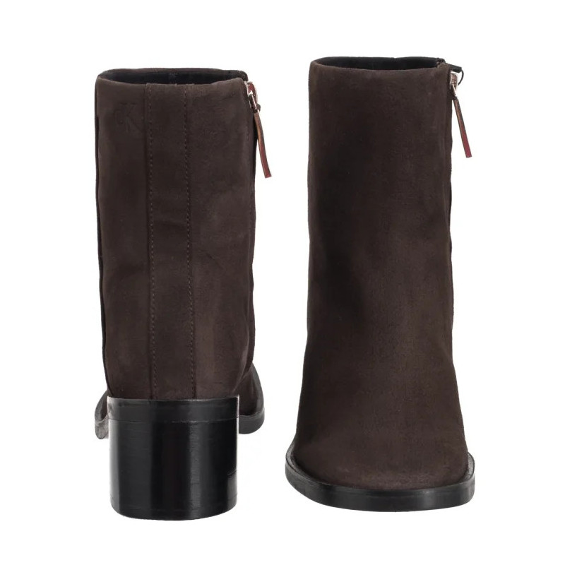 Calvin Klein Block Heel Zip Boot Sue Chocolate Brown HW0HW02592 GBW (CK702-a) kingad