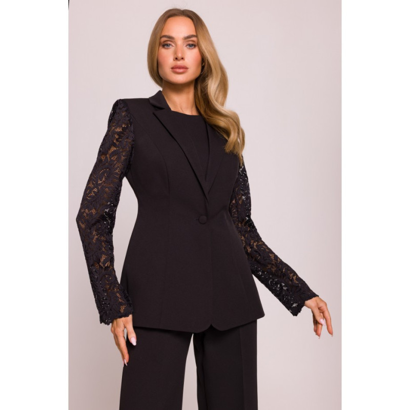 M865 Marynarka z koronkowymi rękawami - czarna