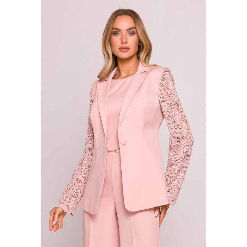 M865 Marynarka z koronkowymi rękawami - pudrowa