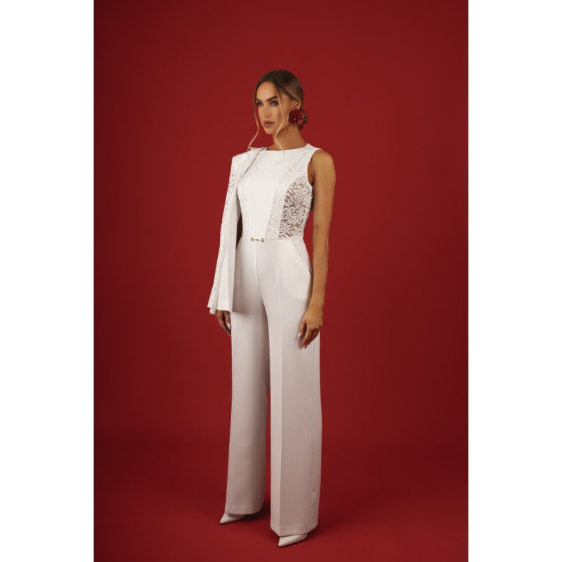 M866 Kombinezon z koronkowymi wstawkami - ecru