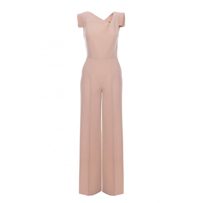 S407 Kombinezon z asymetrycznym dekoltem - beżowy