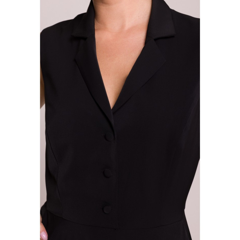 S409 Sukienka z rozpinanym dekoltem - czarna