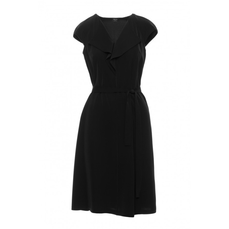 S411 Sukienka z żabotem - czarna