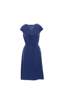 S411 Sukienka z żabotem - niebieska