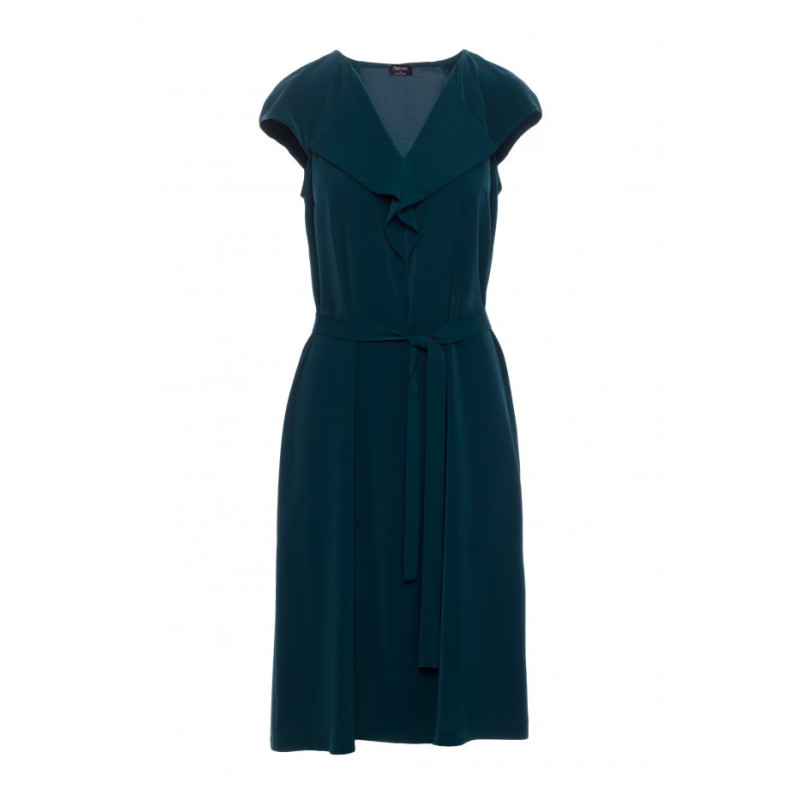 S411 Sukienka z żabotem - zielona