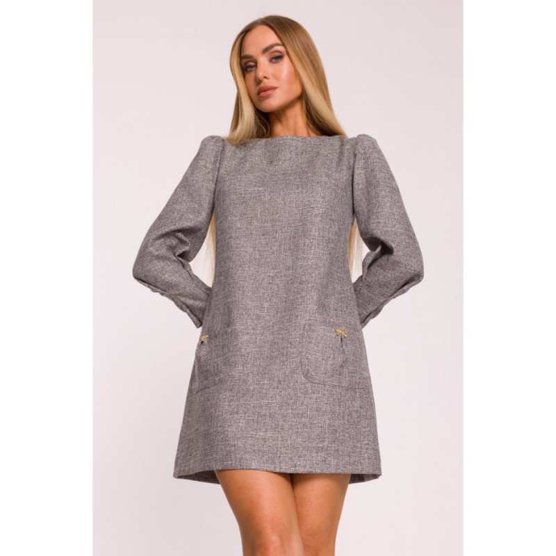 M870 Sukienka tweedowa z kieszonkami - grafitowa