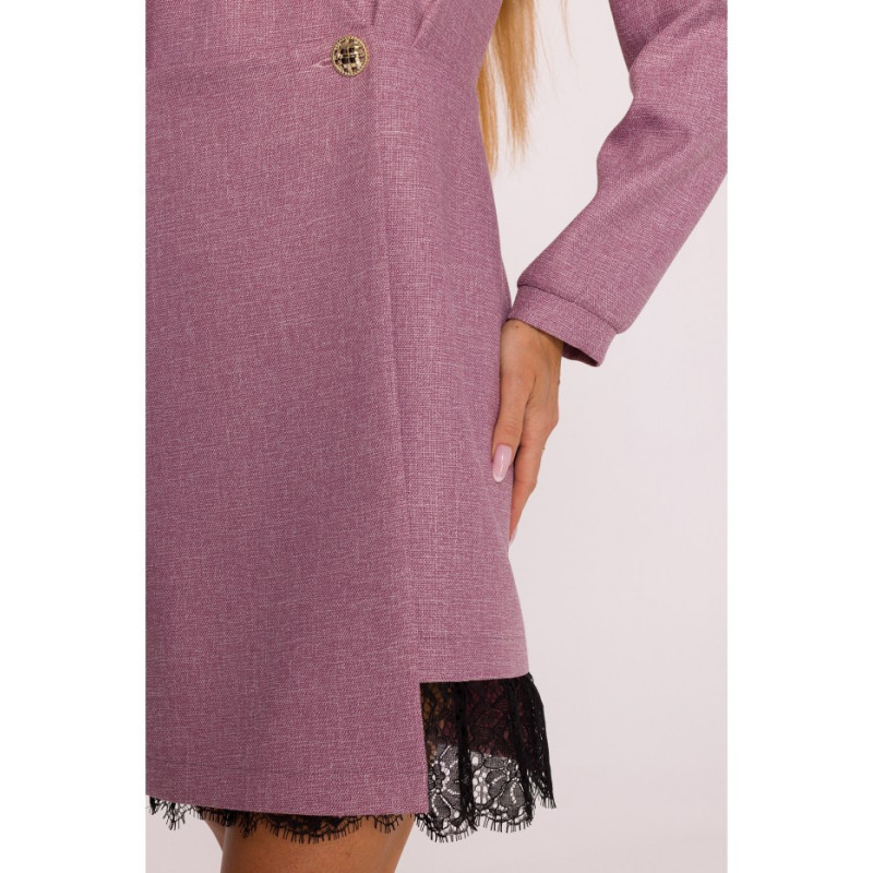 M871 Sukienka tweedowa z koronką - marsala