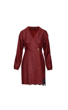 M871 Sukienka tweedowa z koronką - bordowa
