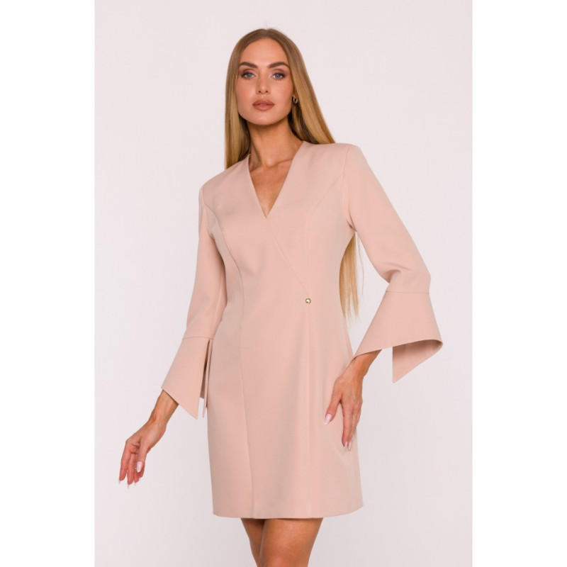 M876 Sukienka z szerokimi mankietami - beżowa