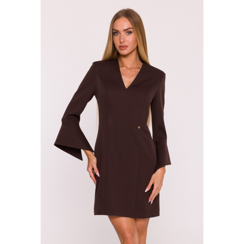 M876 Sukienka z szerokimi mankietami - brązowa