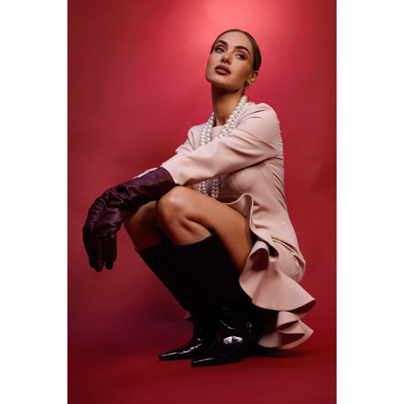 M880 Sukienka z falbankami - beżowa