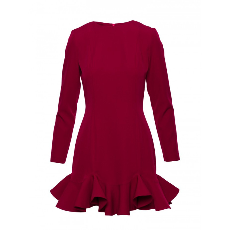 M880 Sukienka z falbankami - bordowa