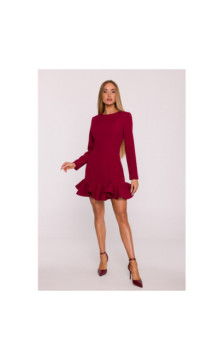 M880 Sukienka z falbankami - bordowa