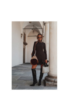 M880 Sukienka z falbankami - brązowa