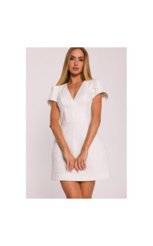 M882 Żakardowa mini sukienka - śmietankowa