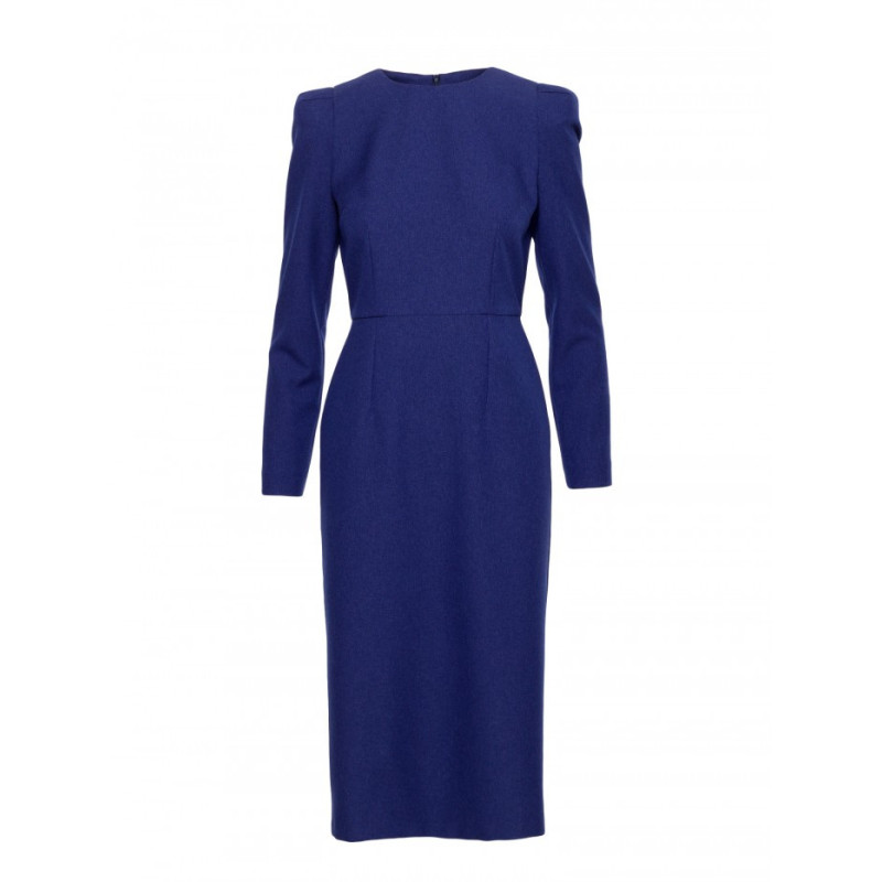 S412 Sukienka ołówkowa z ozdobnymi ramionami - niebieska