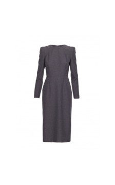 S412 Sukienka ołówkowa z ozdobnymi ramionami - szara