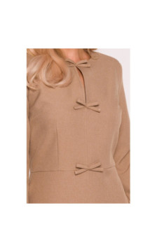 S413 Sukienka z kokardkami - beżowa