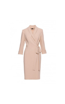 S415 Sukienka szmizjerka wiązana w talii - beżowa