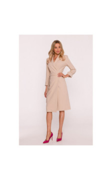 S415 Sukienka szmizjerka wiązana w talii - beżowa