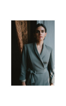 S415 Sukienka szmizjerka wiązana w talii - khaki