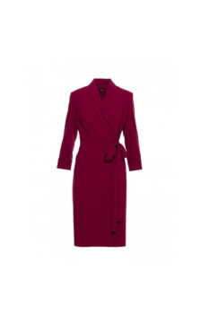 S415 Sukienka szmizjerka wiązana w talii - bordowa