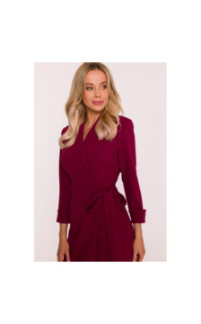 S415 Sukienka szmizjerka wiązana w talii - bordowa
