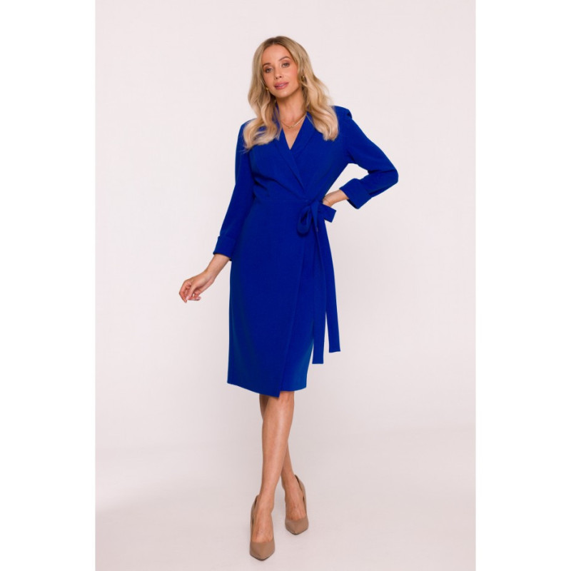 S415 Sukienka szmizjerka wiązana w talii - chabrowa