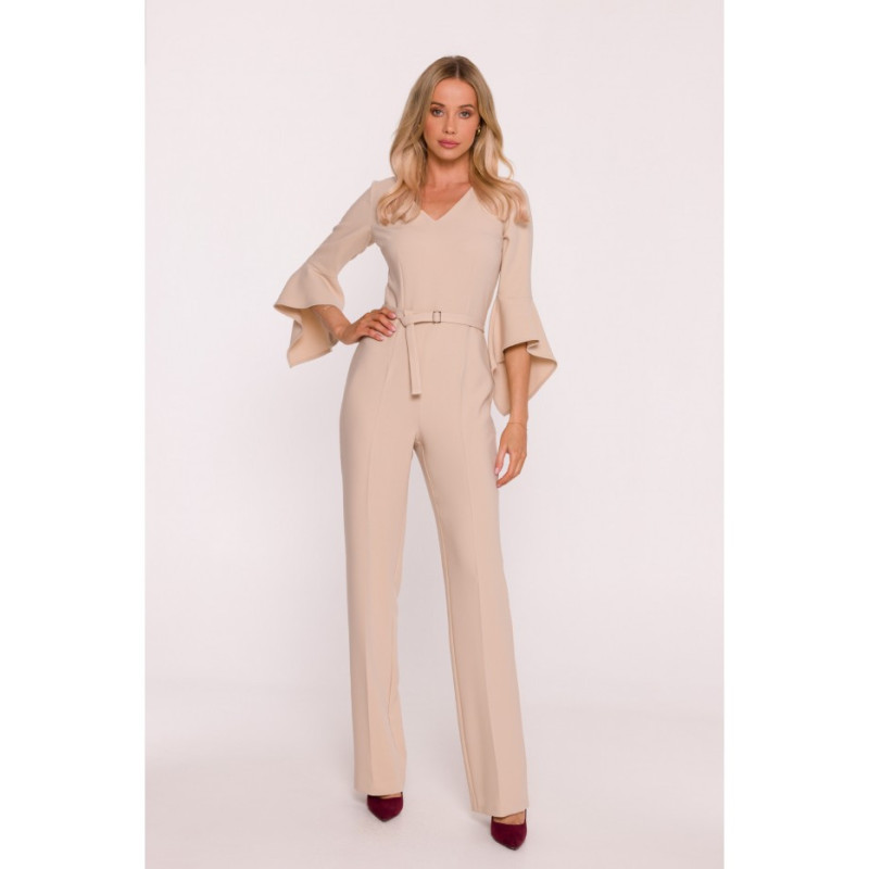 S416 Kombinezon z rękawami z falbaną - beżowy
