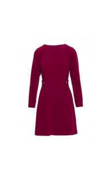 S419 Sukienka z ozdobnymi guzikami w talii - bordowa