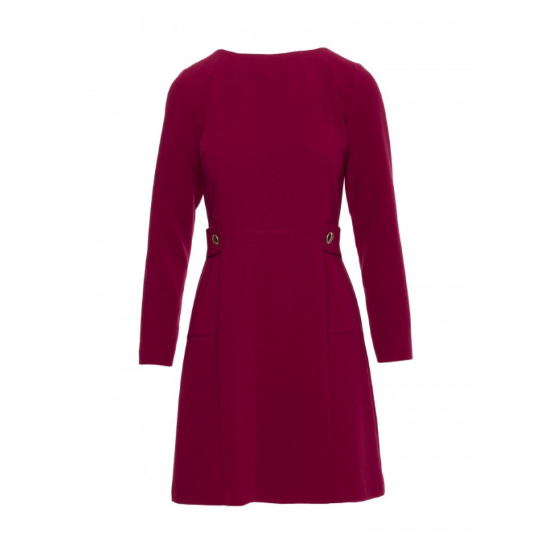 S419 Sukienka z ozdobnymi guzikami w talii - bordowa