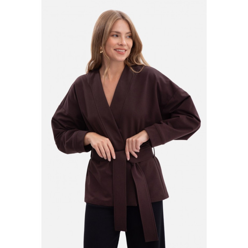 B297 Blezer narzutka z paskiem - gorzka czekolada
