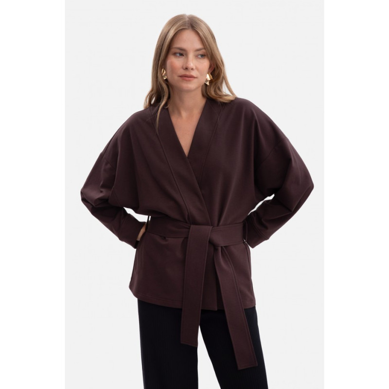 B297 Blezer narzutka z paskiem - gorzka czekolada