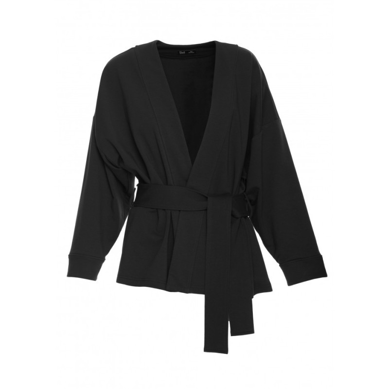 B297 Blezer narzutka z paskiem - czarny