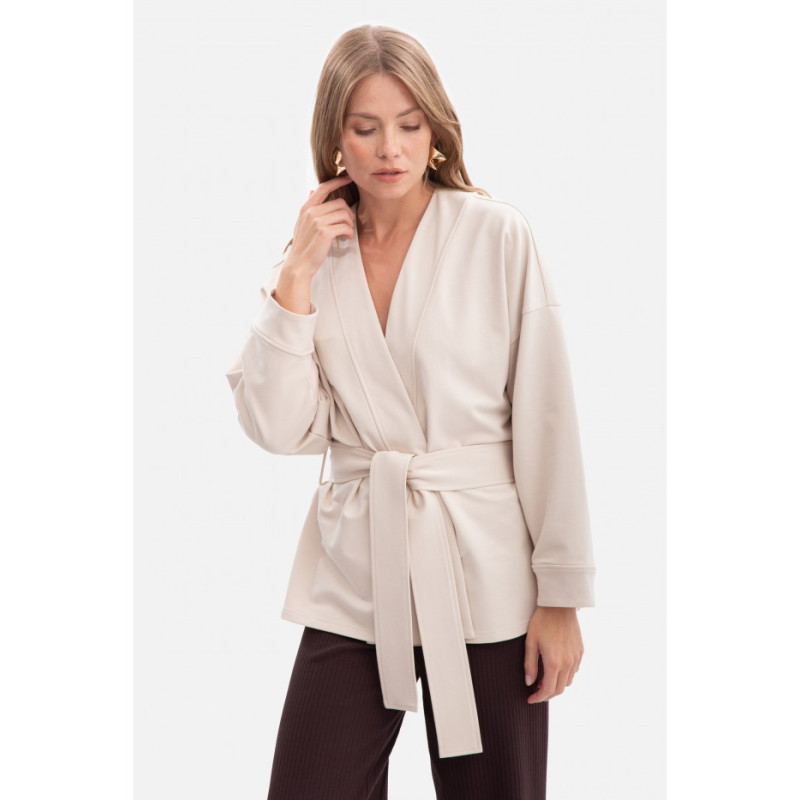 B297 Blezer narzutka z paskiem - piaskowy