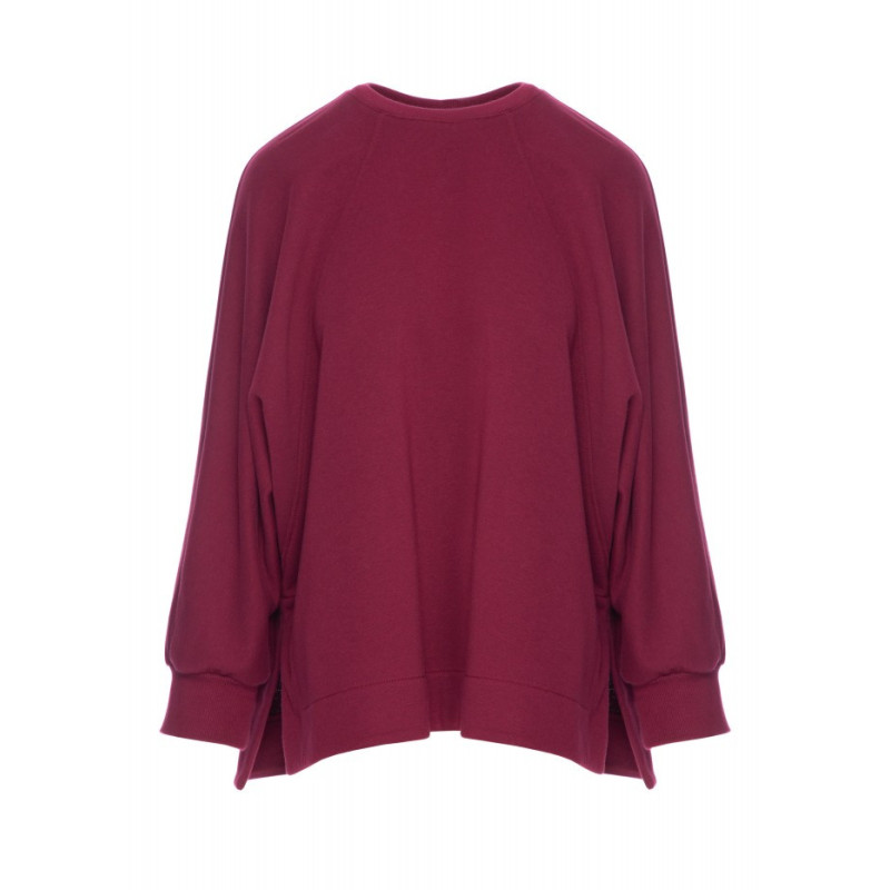 B306 Bluza oversize z rozcięciami - burgundowa