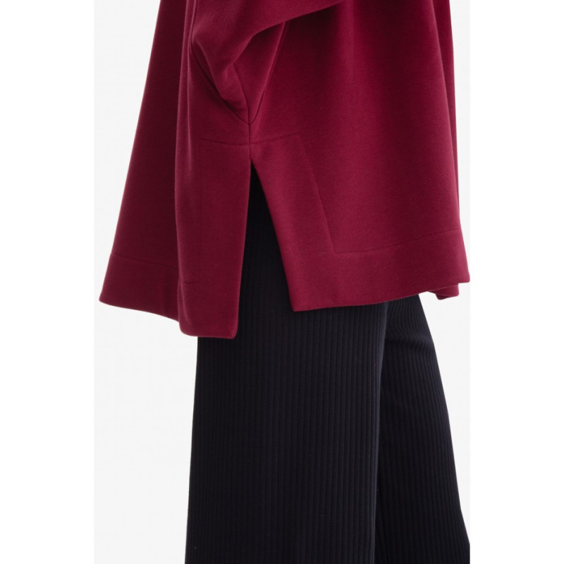 B306 Bluza oversize z rozcięciami - burgundowa