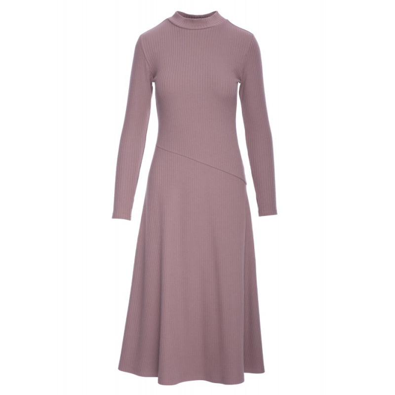 B299 Sukienka z dzianiny prążkowanej - kakaowa