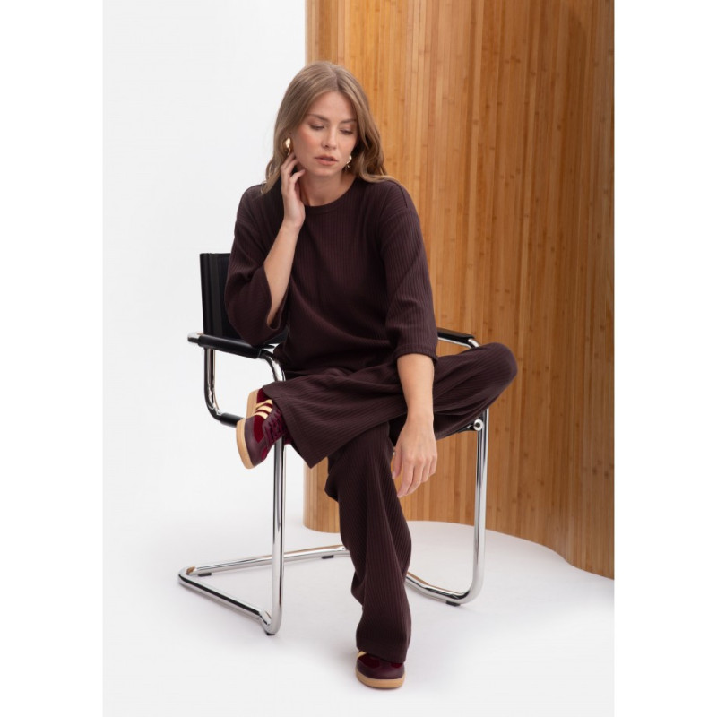 B300 Spodnie z dzianiny prążkowanej - gorzka czekolada