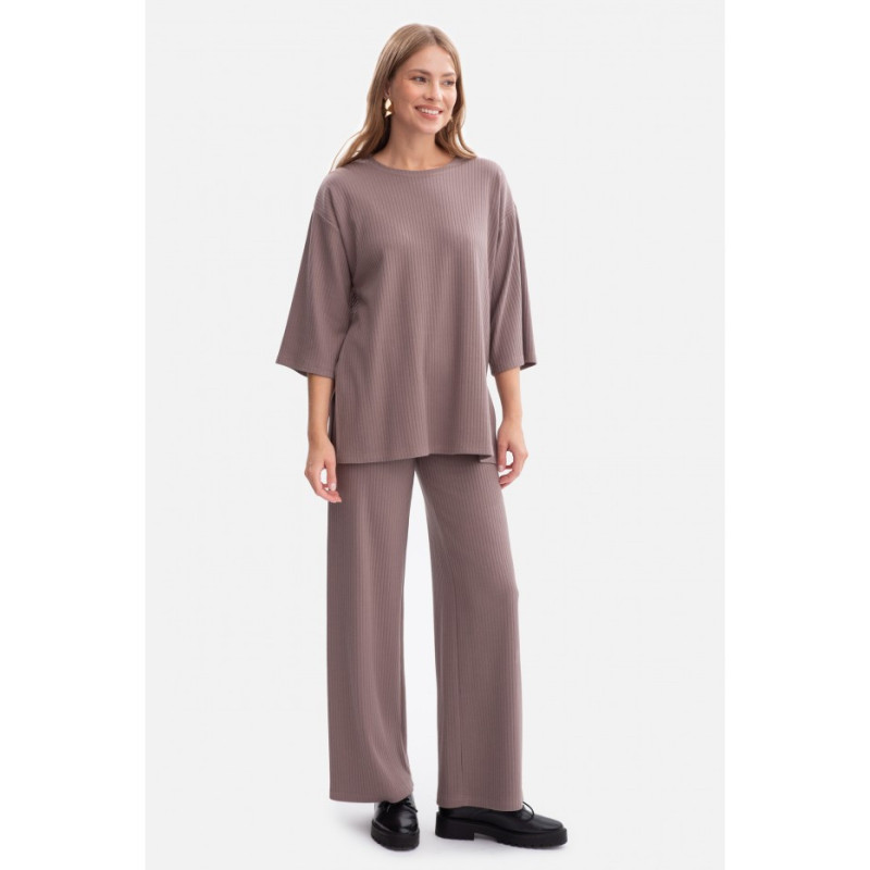 B300 Spodnie z dzianiny prążkowanej - kakaowe