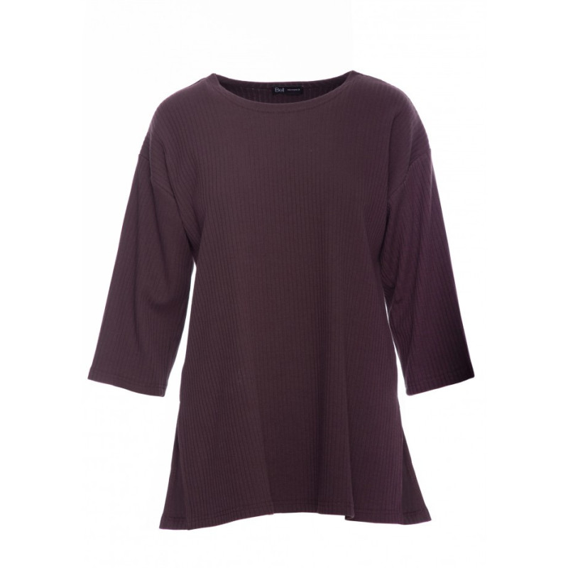 B301 Bluzka z dzianiny prążkowanej - gorzka czekolada
