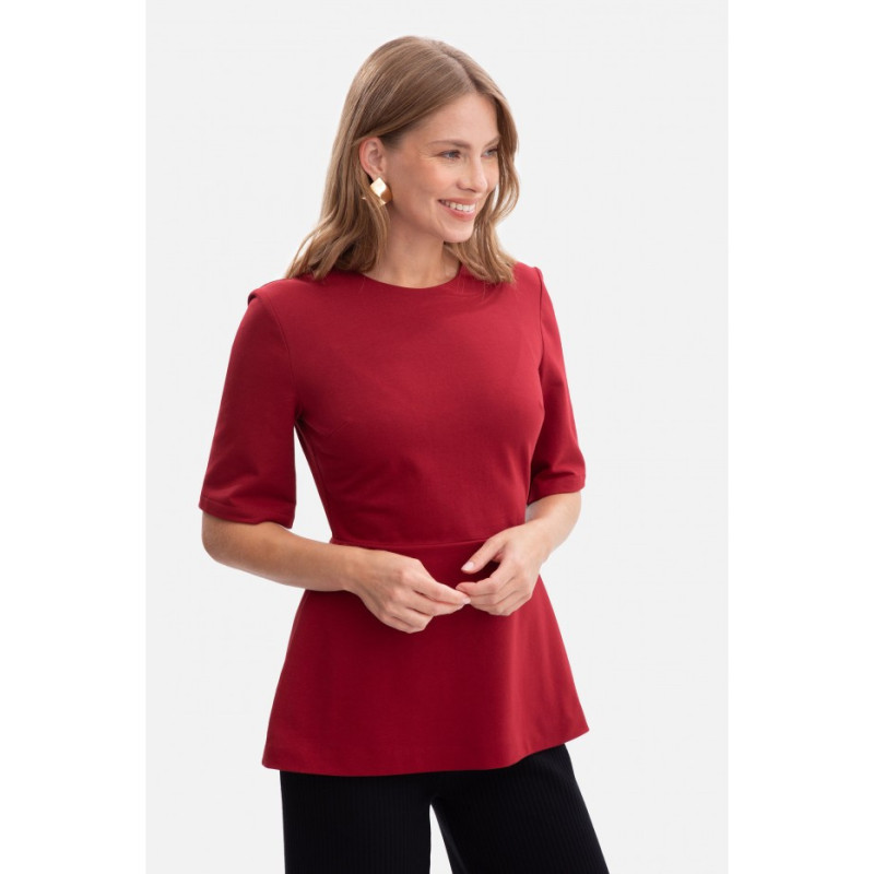 B305 Bluzka dzianinowa z baskinką - bordowa
