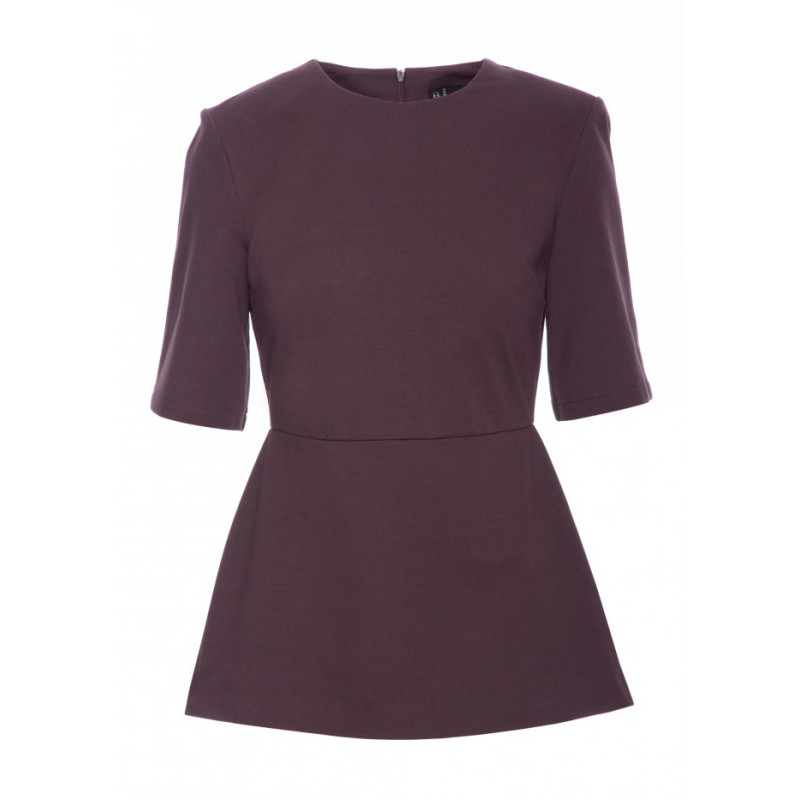 B305 Bluzka dzianinowa z baskinką - gorzka czekolada