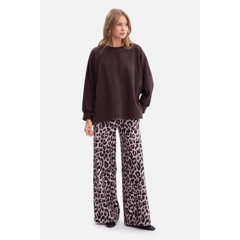 B306 Bluza oversize z rozcięciami - gorzka czekolada